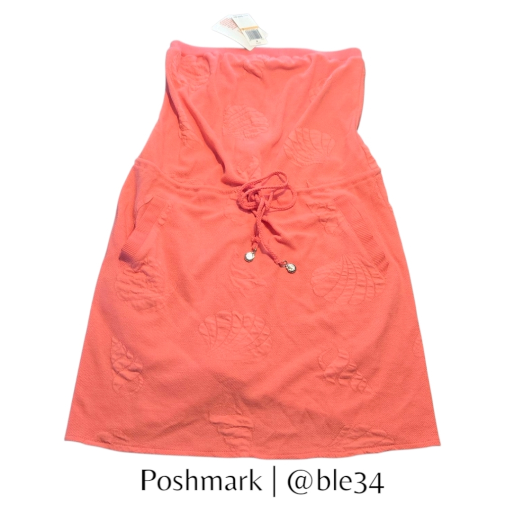 NWT 🏷 Dotti Coral Seashell Drawstring Waist Strapless Beach Dress